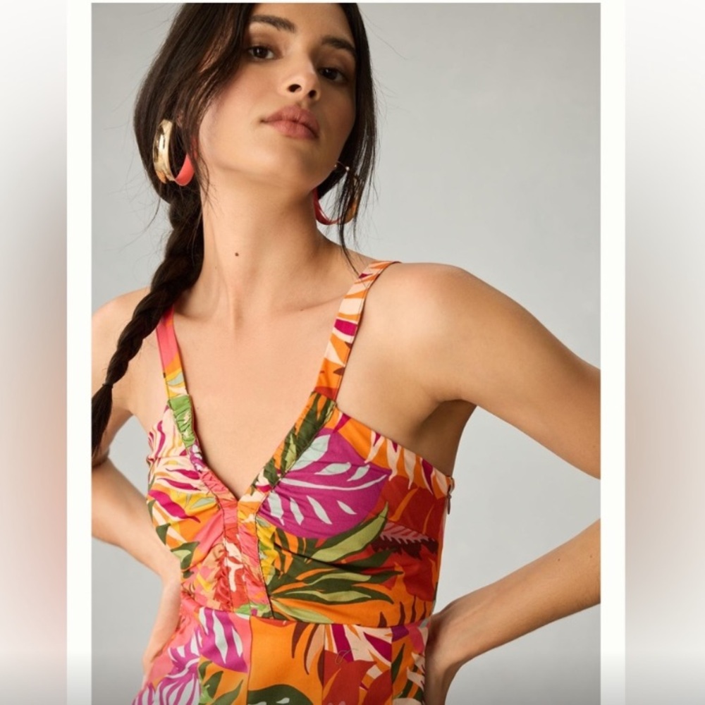 NWT Anthropologie Tropical Print Mini Dress - Pink, Orange, Green